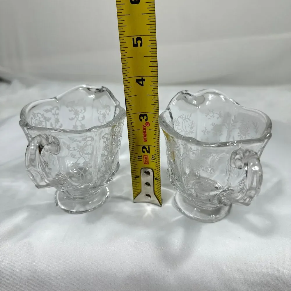 Fostoria Two Vintage Chintz Etched Glass Creamer Baroque